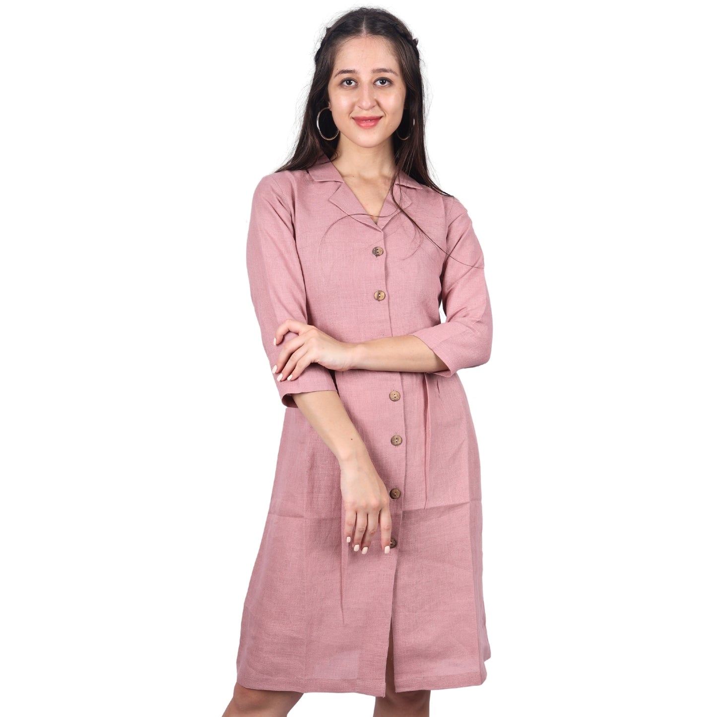 Women's V-Neck Summer Casual 3/4 Sleeve Button-Down Dress - FashionZapp.com