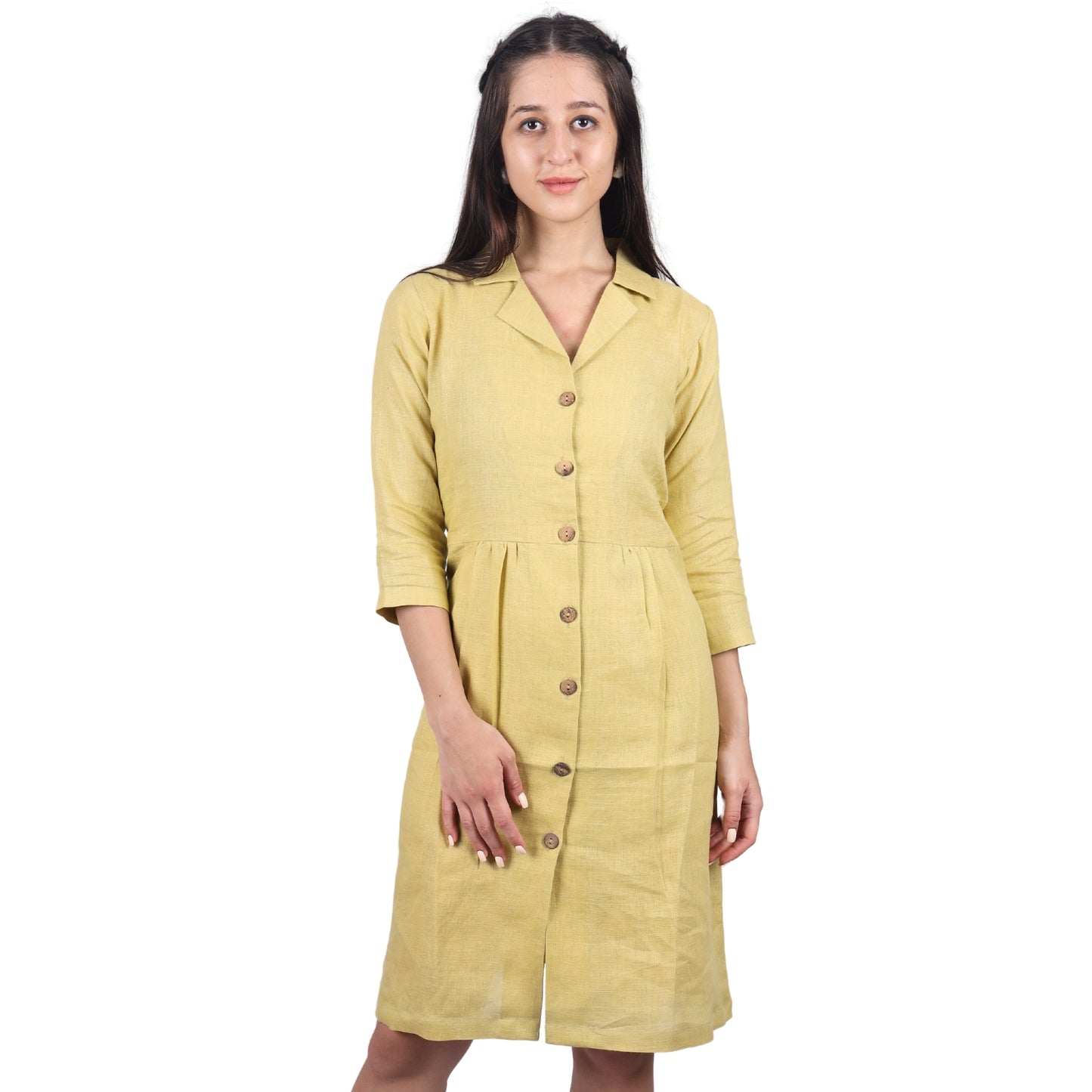 Women's V-Neck Summer Casual 3/4 Sleeve Button-Down Dress - FashionZapp.com
