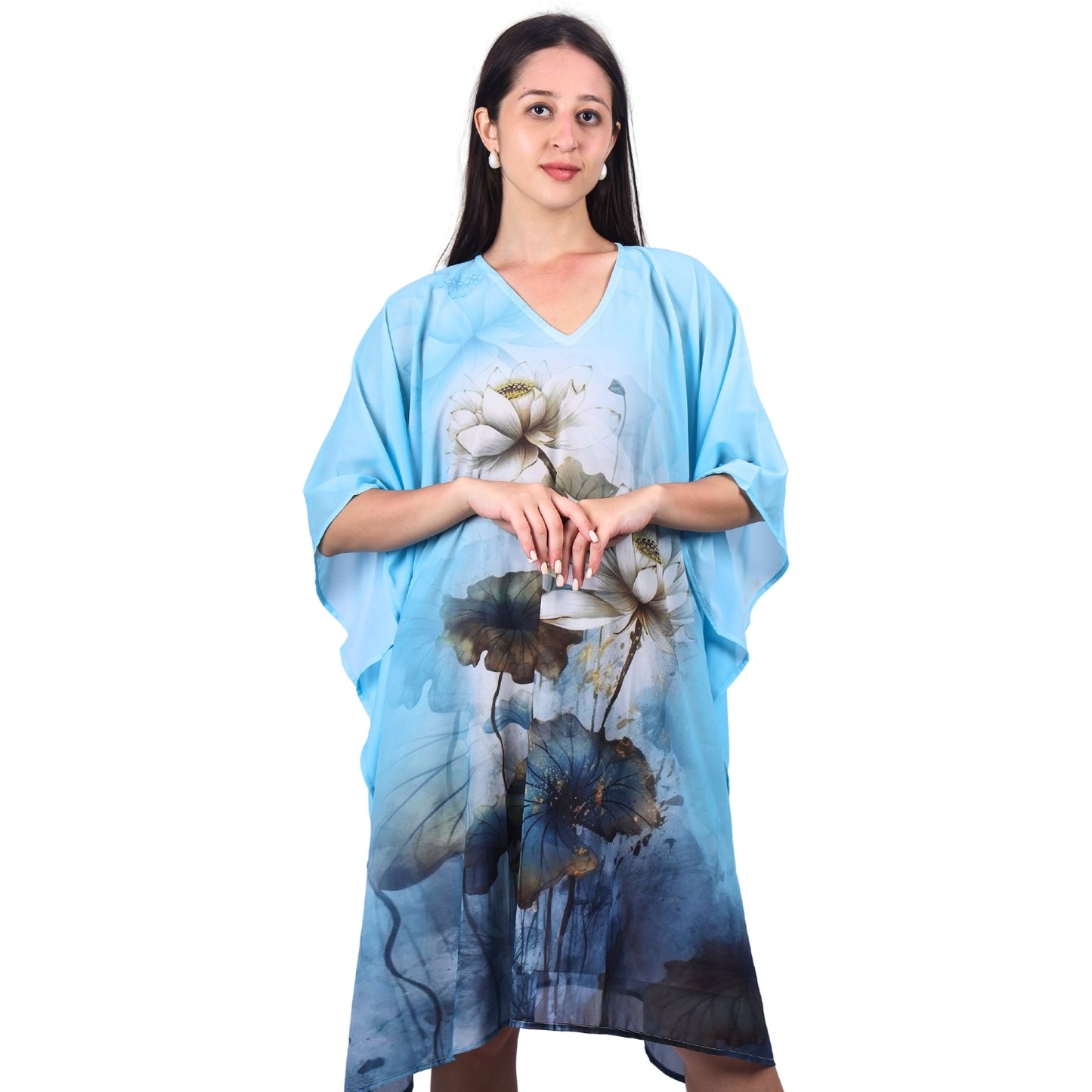 Tranquil Lotus Watercolor Kaftan Dress | GloFash - FashionZapp.com