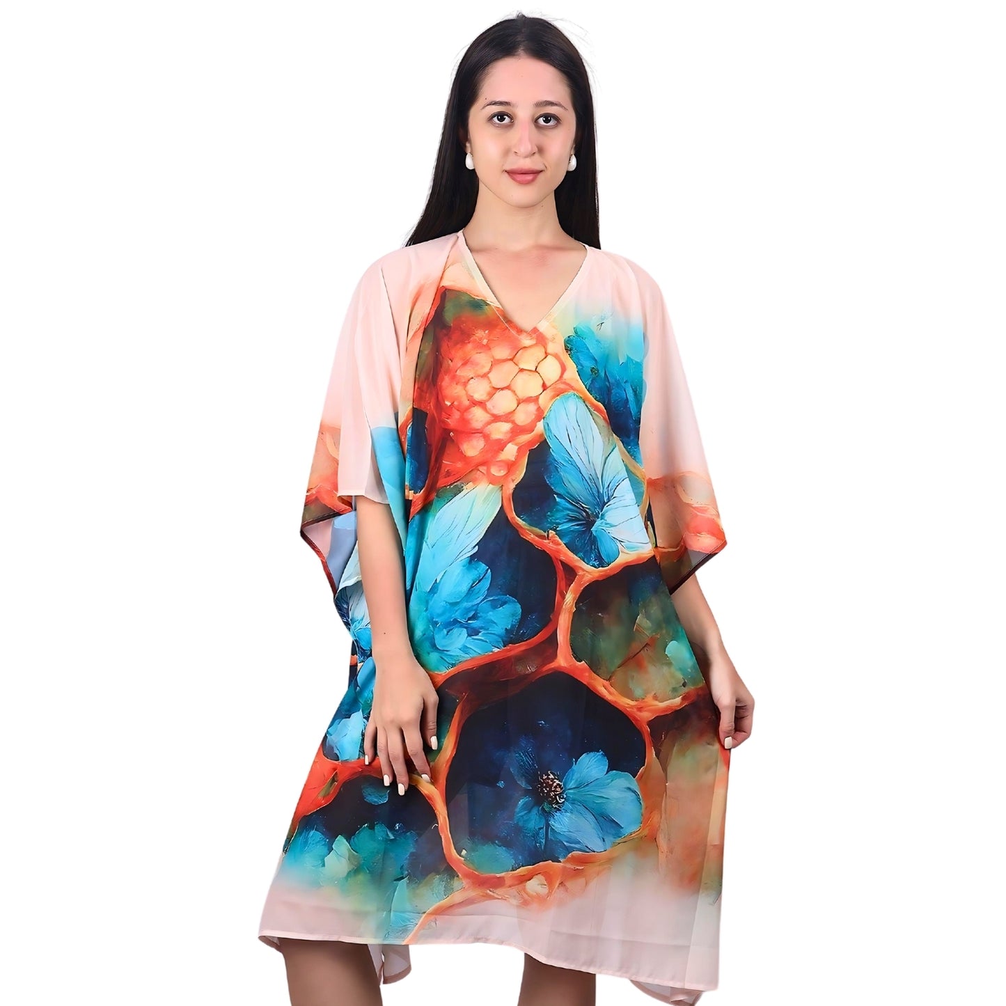 Serene Sunset Abstract Floral Kaftan Dress | GloFash - FashionZapp.com