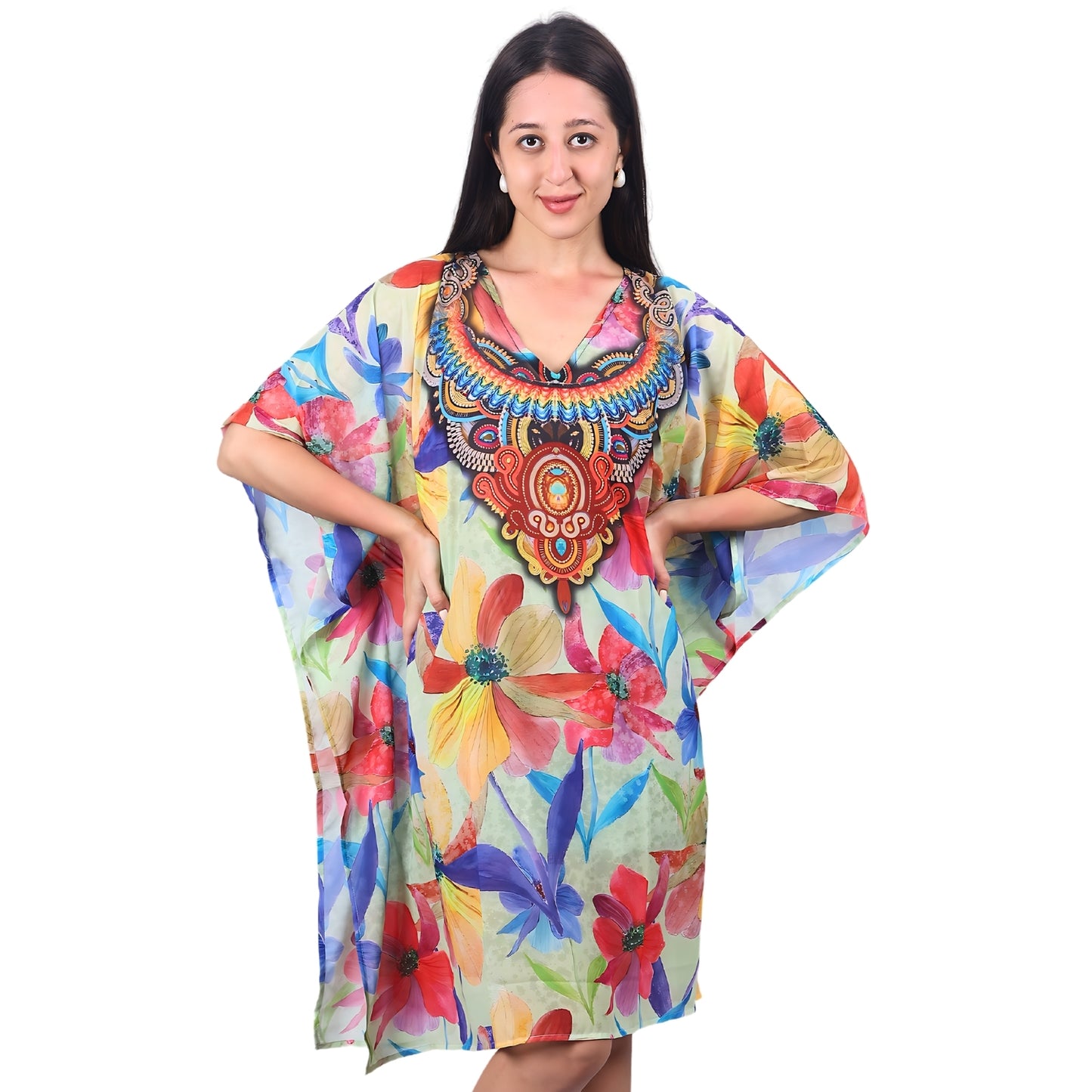 Vibrant Bloom Printed Floral Kaftan Dress | GloFash - FashionZapp.com