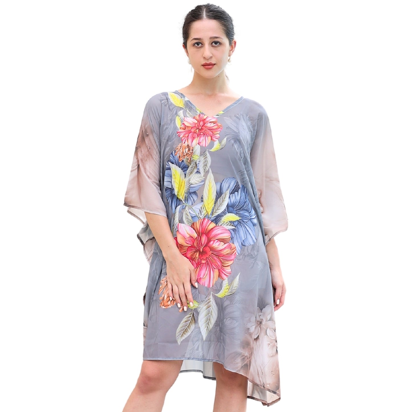 Floral Print Asymmetrical Kaftan Dress with Kimono Sleeves | GloFash - FashionZapp.com