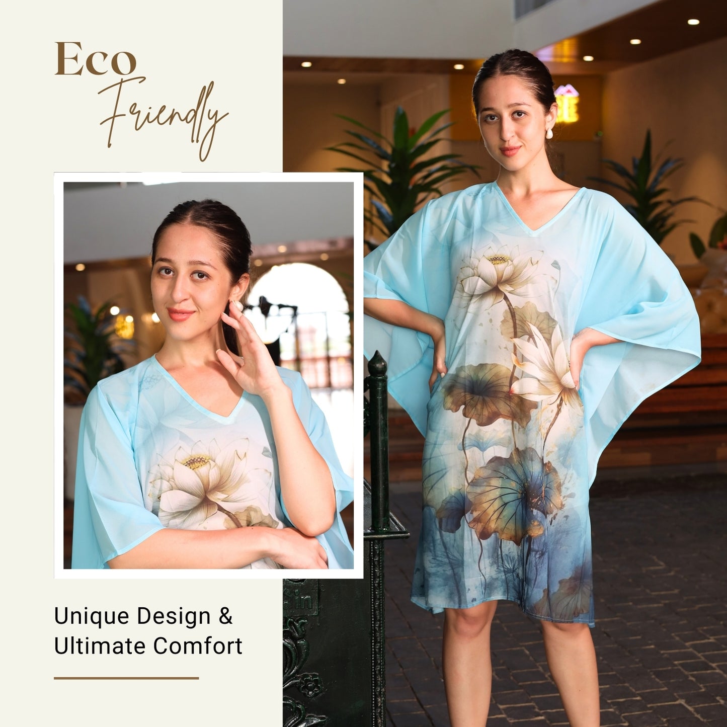 Tranquil Lotus Watercolor Kaftan Dress | GloFash - FashionZapp.com