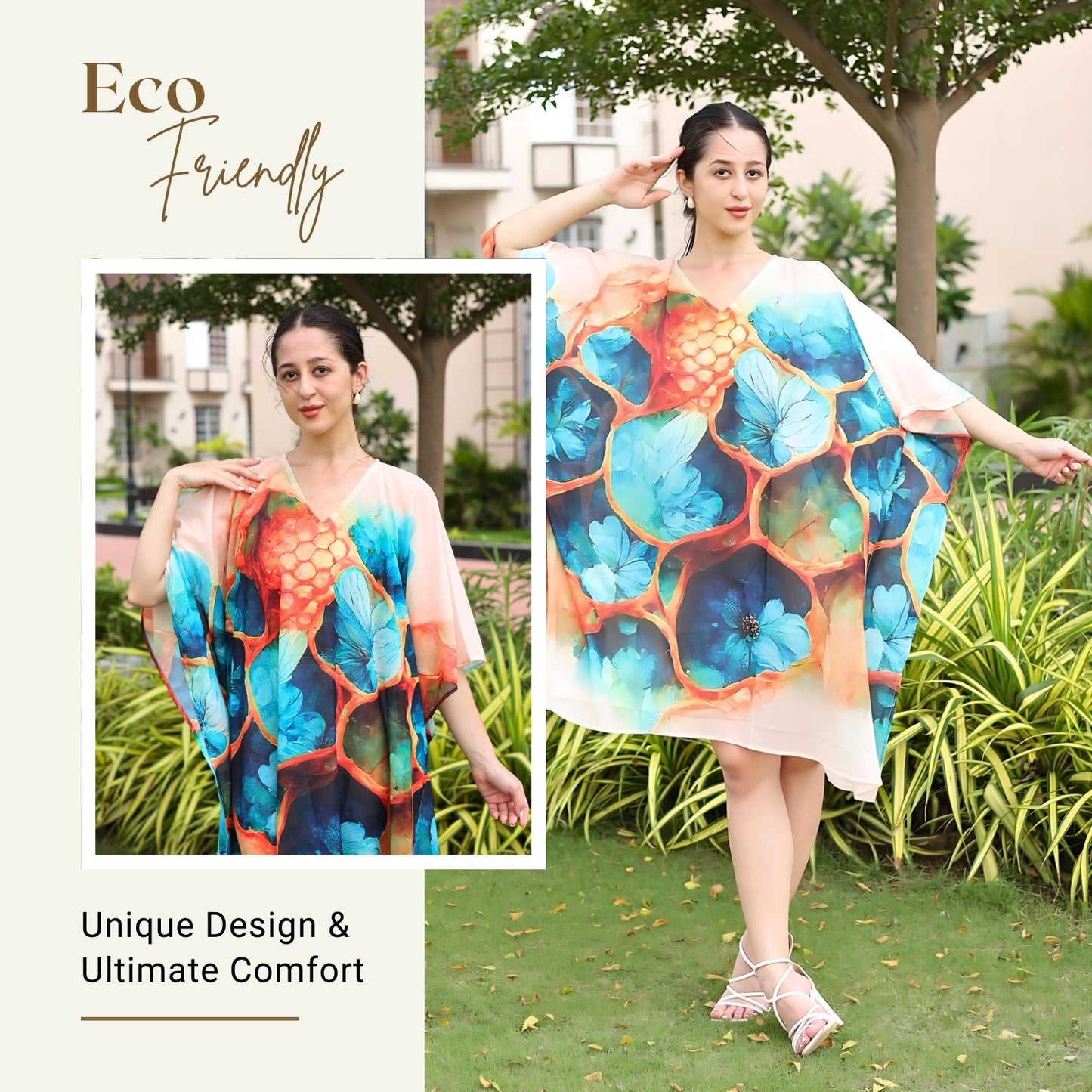 Serene Sunset Abstract Floral Kaftan Dress | GloFash - FashionZapp.com