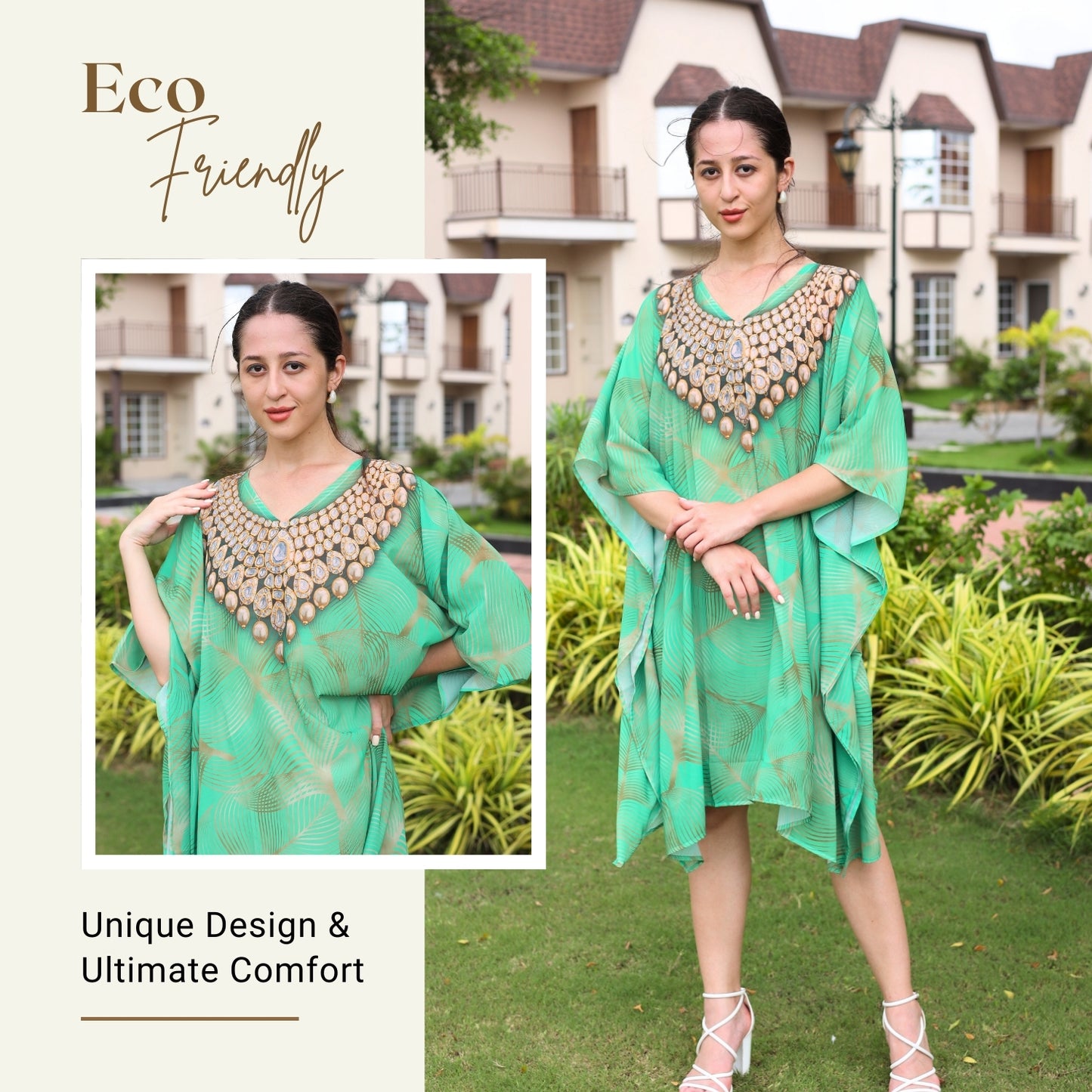 Emerald Oasis Jewel-Print Kaftan Dress | GloFash - FashionZapp.com