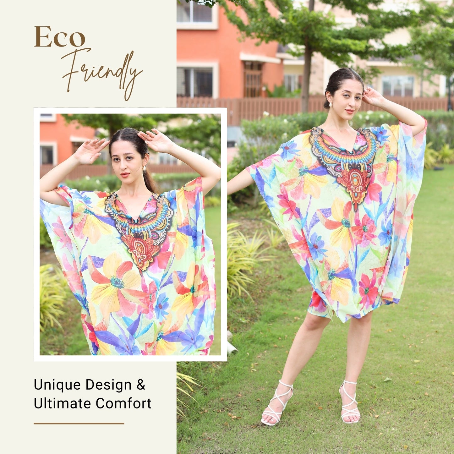 Vibrant Bloom Printed Floral Kaftan Dress | GloFash - FashionZapp.com