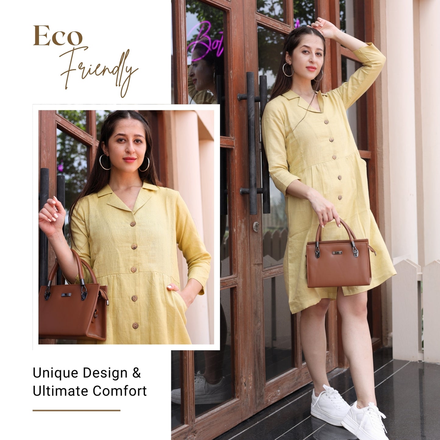 Women's V-Neck Summer Casual 3/4 Sleeve Button-Down Dress - FashionZapp.com