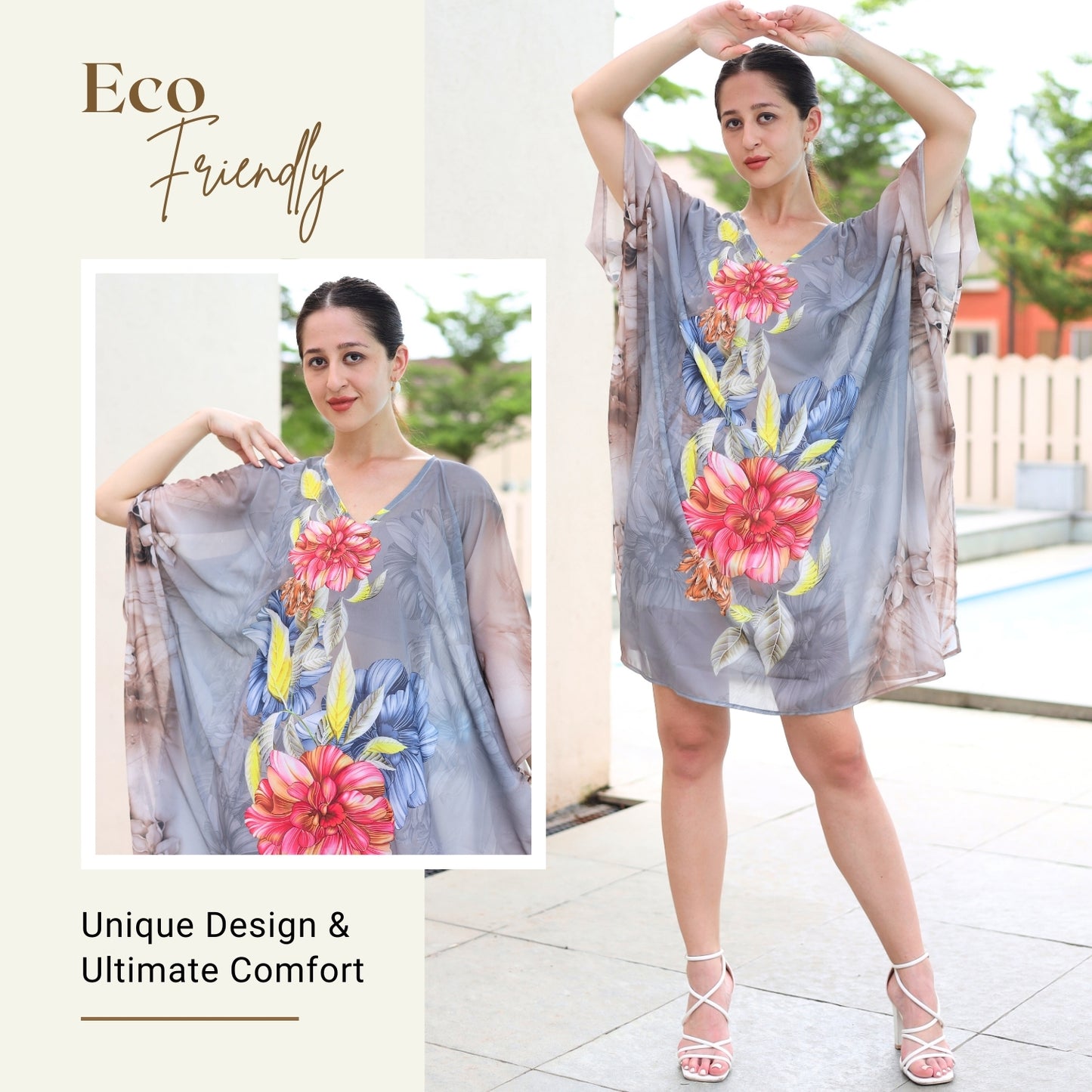 Floral Print Asymmetrical Kaftan Dress with Kimono Sleeves | GloFash - FashionZapp.com