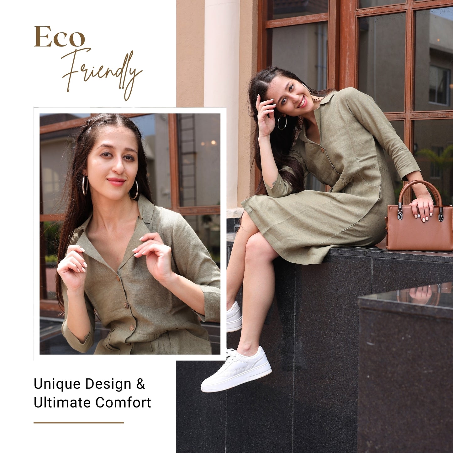 Women's V-Neck Summer Casual 3/4 Sleeve Button-Down Dress - FashionZapp.com