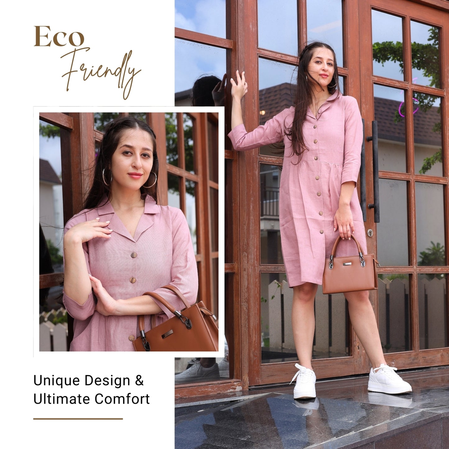 Women's V-Neck Summer Casual 3/4 Sleeve Button-Down Dress - FashionZapp.com