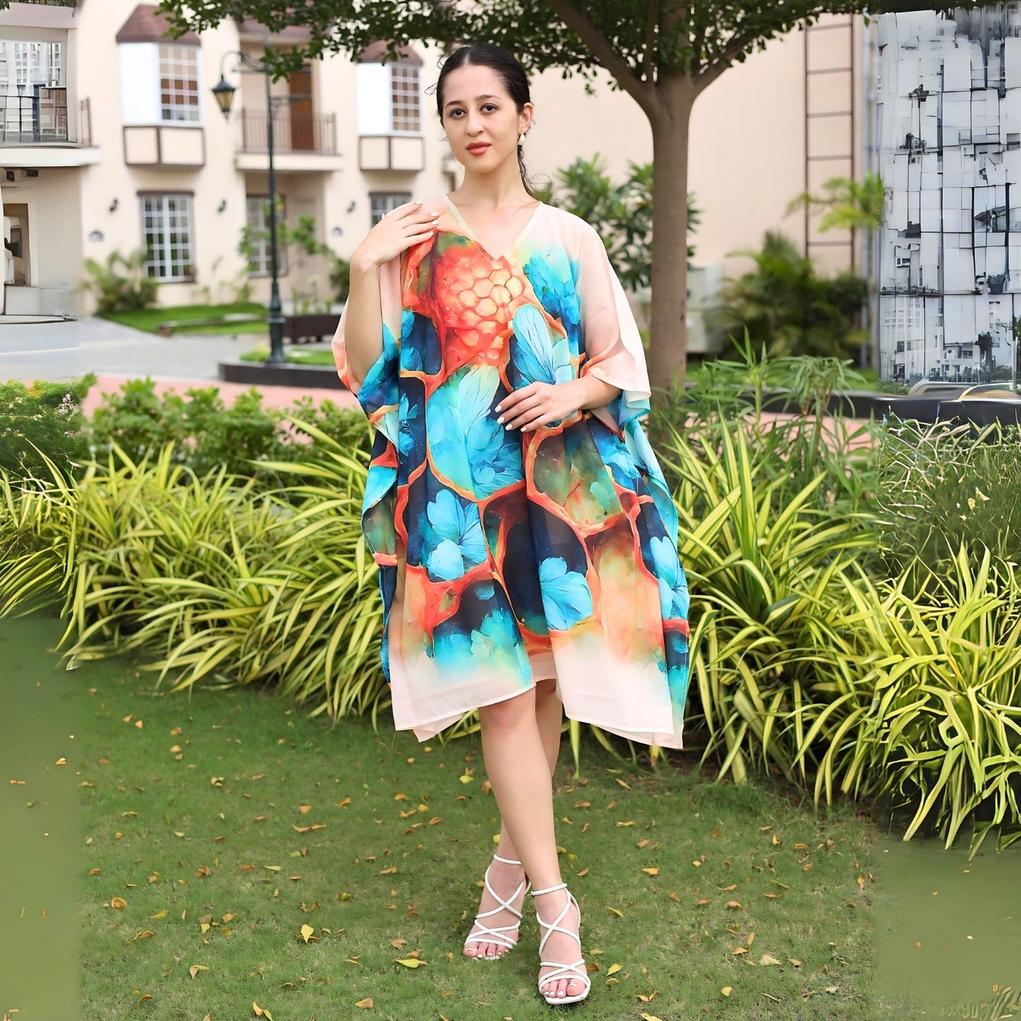 Serene Sunset Abstract Floral Kaftan Dress | GloFash - FashionZapp.com
