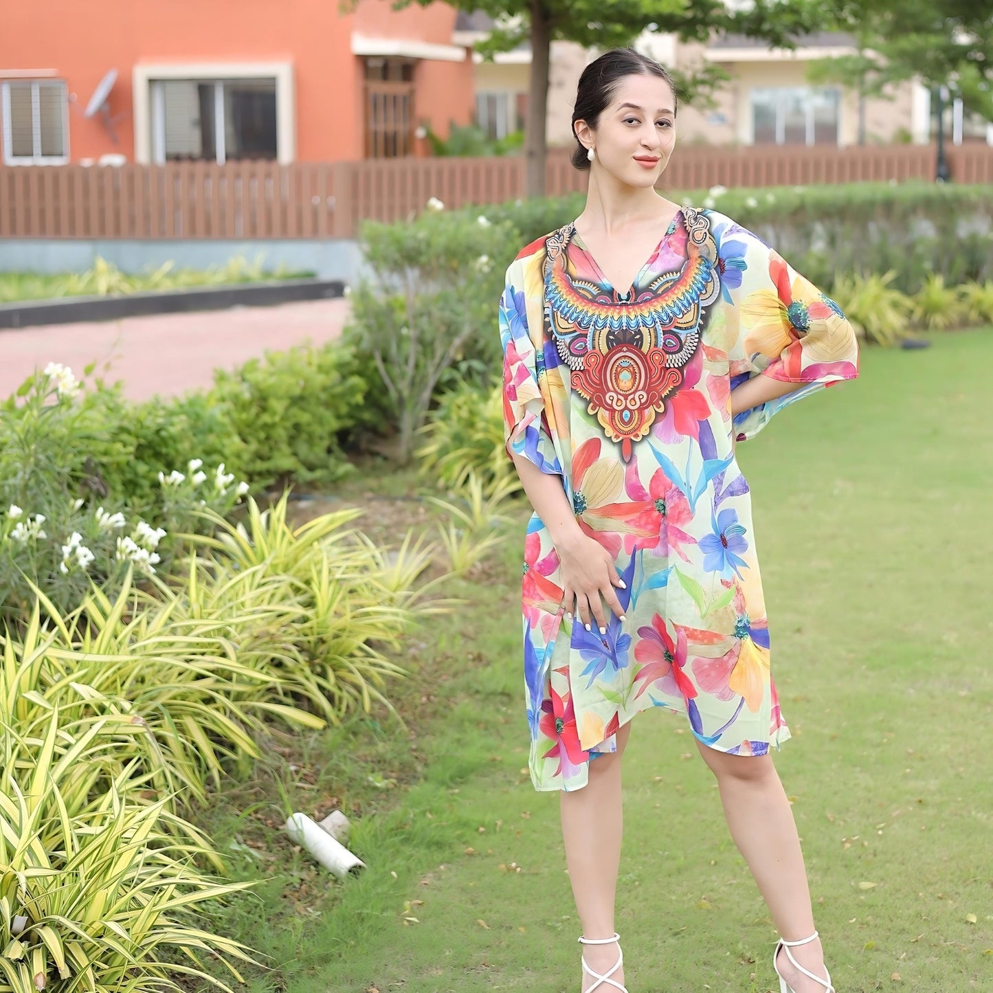 Vibrant Bloom Printed Floral Kaftan Dress | GloFash - FashionZapp.com