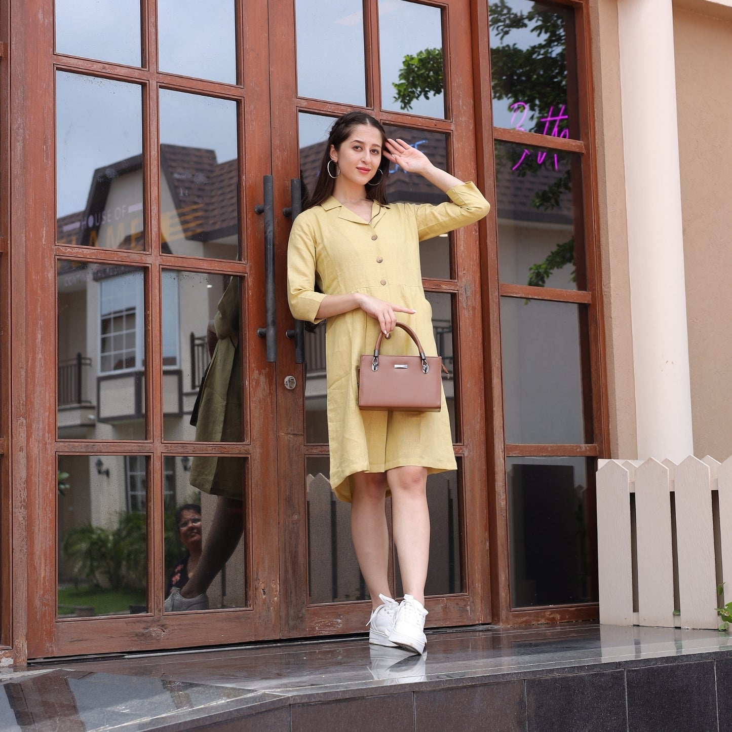 Women's V-Neck Summer Casual 3/4 Sleeve Button-Down Dress - FashionZapp.com
