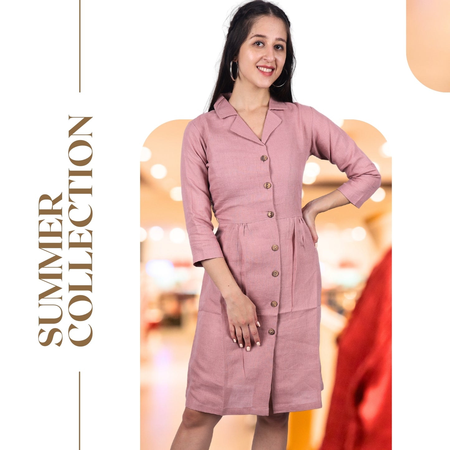 Women's V-Neck Summer Casual 3/4 Sleeve Button-Down Dress - FashionZapp.com