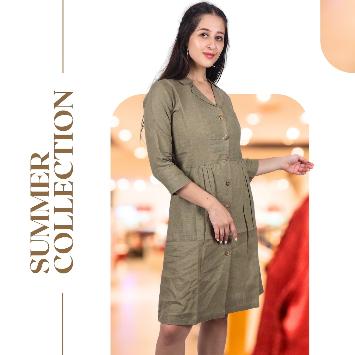 Women's V-Neck Summer Casual 3/4 Sleeve Button-Down Dress - FashionZapp.com