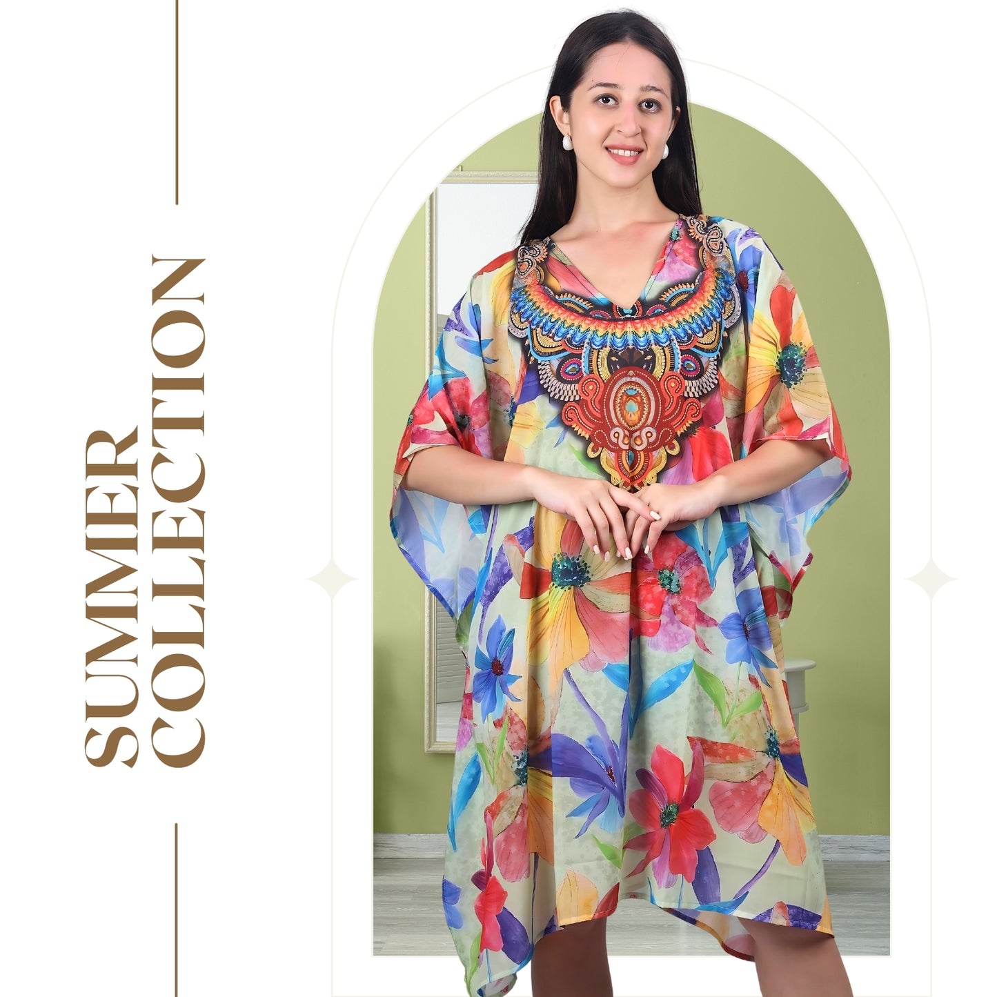 Vibrant Bloom Printed Floral Kaftan Dress | GloFash - FashionZapp.com