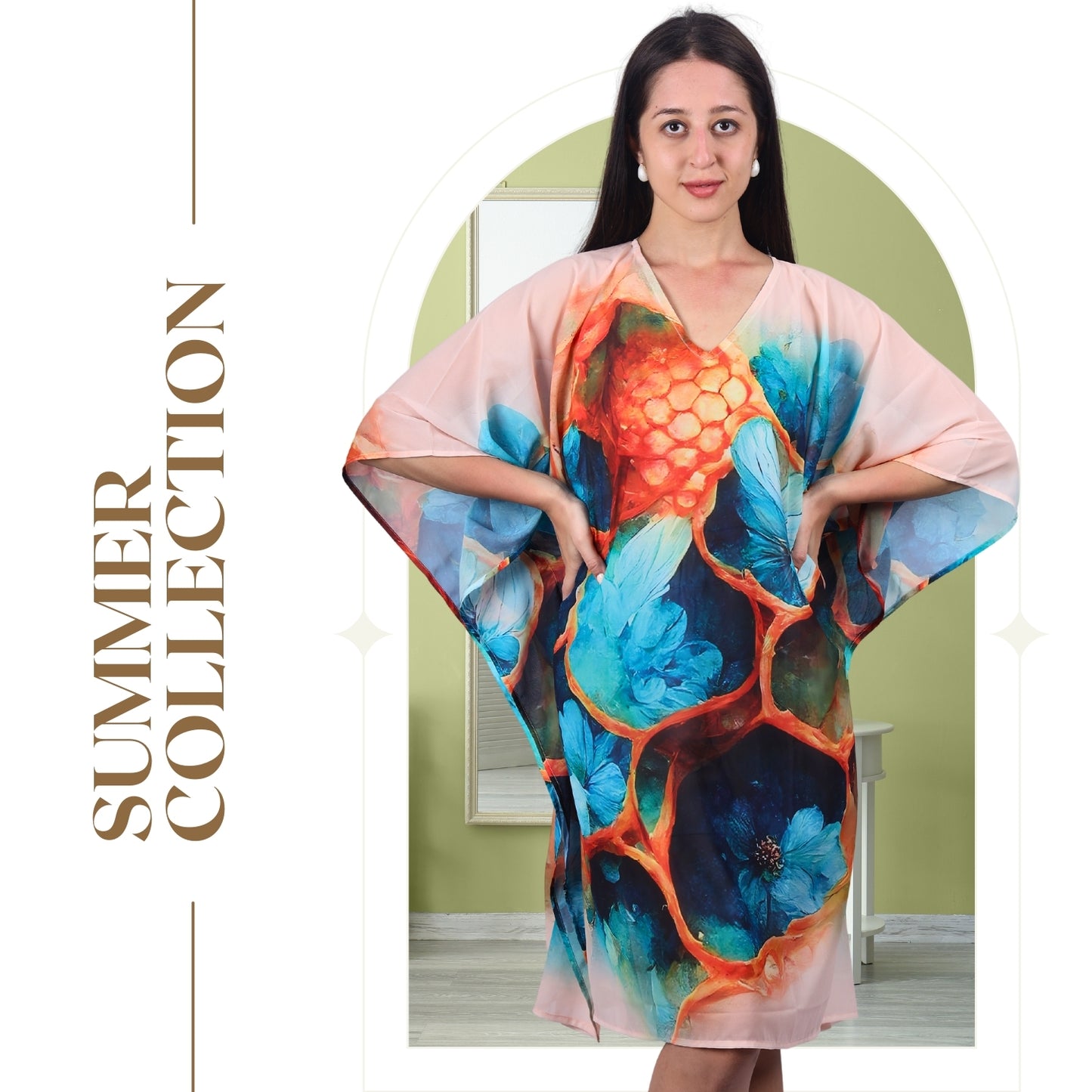 Serene Sunset Abstract Floral Kaftan Dress | GloFash - FashionZapp.com