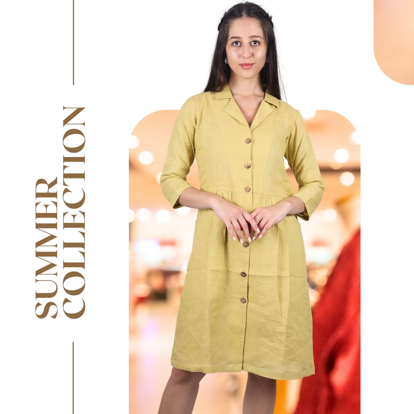 Women's V-Neck Summer Casual 3/4 Sleeve Button-Down Dress - FashionZapp.com
