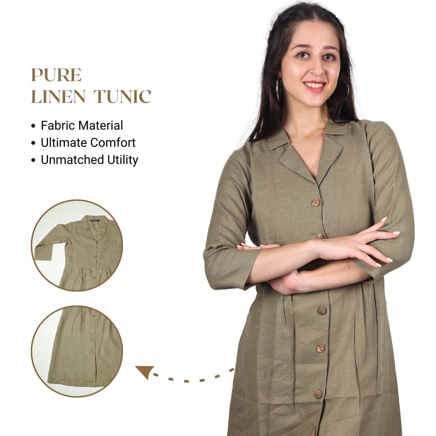 Women's V-Neck Summer Casual 3/4 Sleeve Button-Down Dress - FashionZapp.com