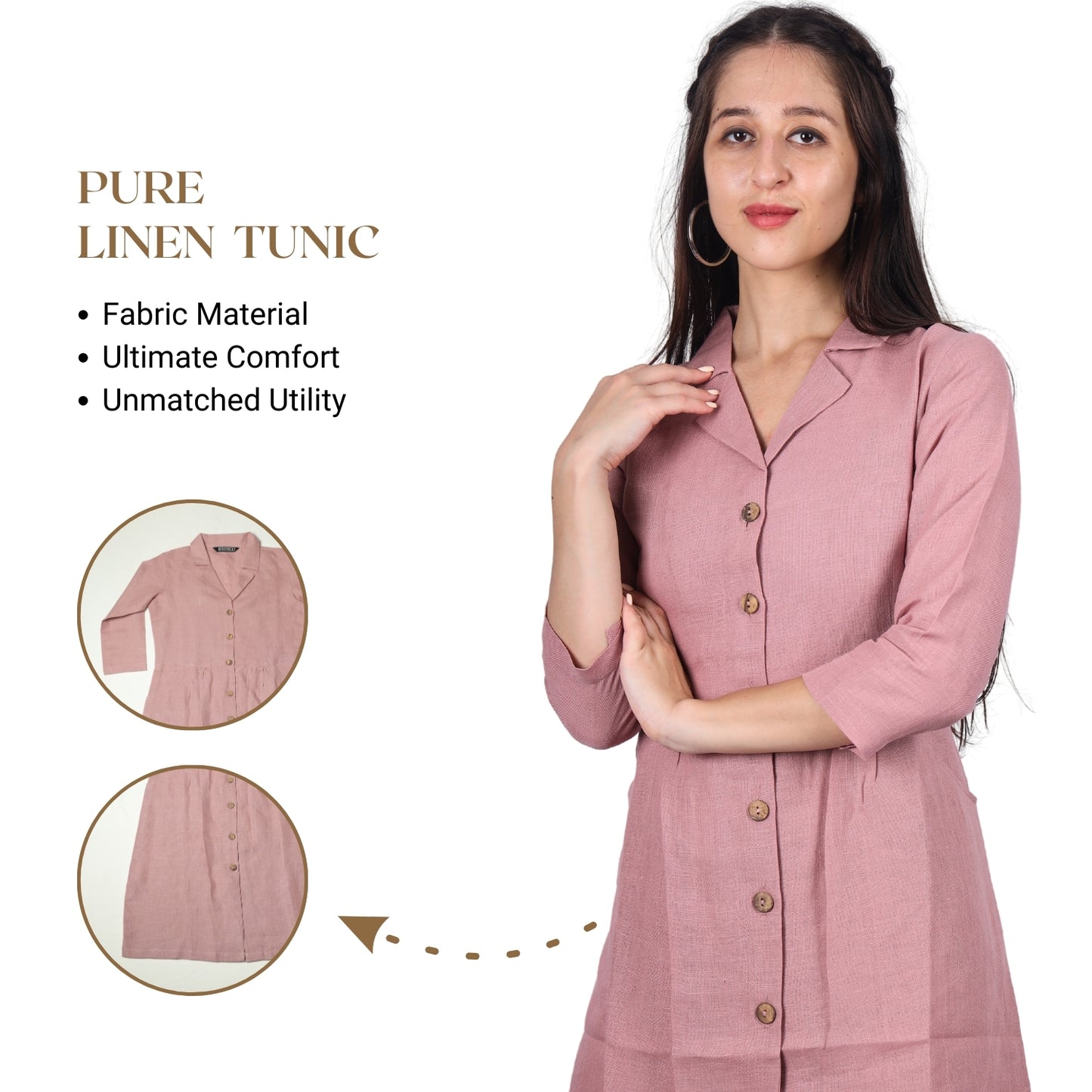 Women's V-Neck Summer Casual 3/4 Sleeve Button-Down Dress - FashionZapp.com