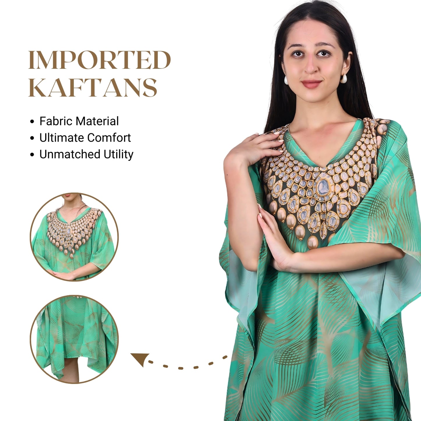 Emerald Oasis Jewel-Print Kaftan Dress | GloFash - FashionZapp.com