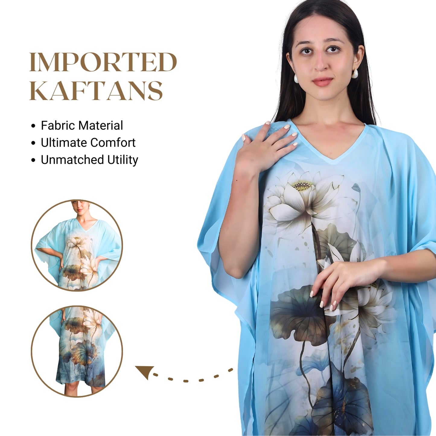 Tranquil Lotus Watercolor Kaftan Dress | GloFash - FashionZapp.com