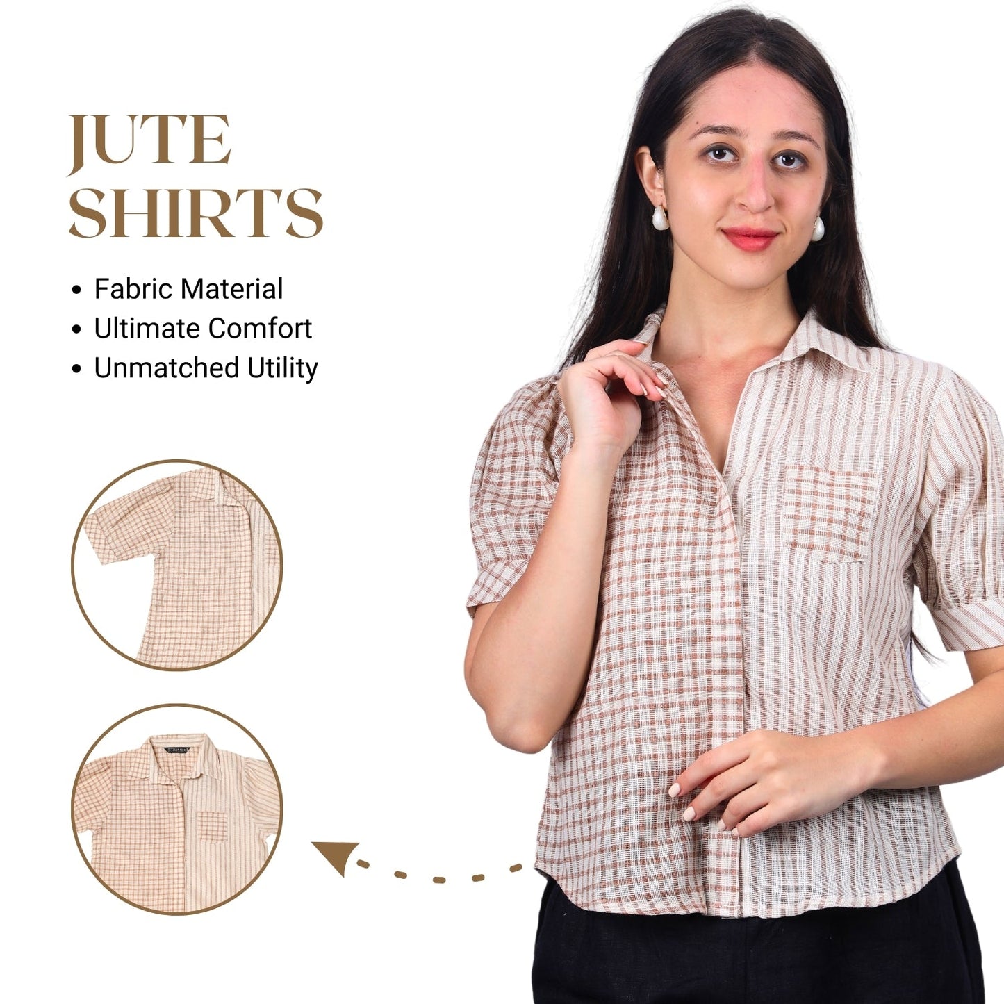 GloFash Women's Brown Jute Shirt – Eco-Friendly & Stylish - FashionZapp.com