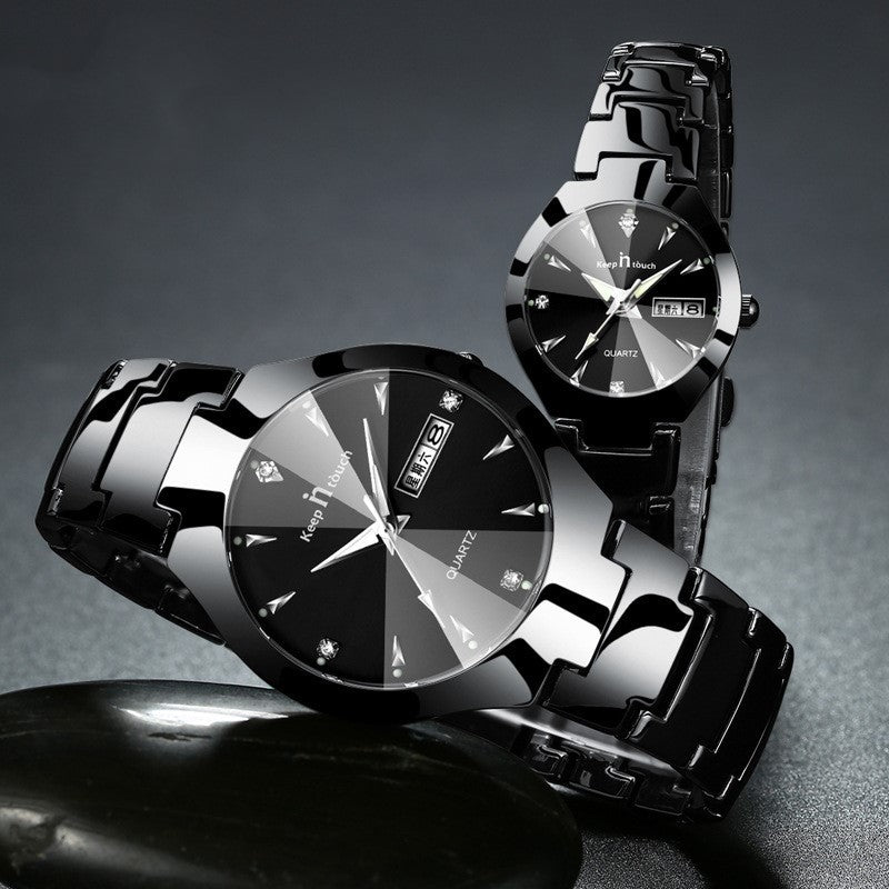 Luminous Quartz Couple Watch (Calendar & Sleek Design) - Fashionzapp - FashionZapp.com