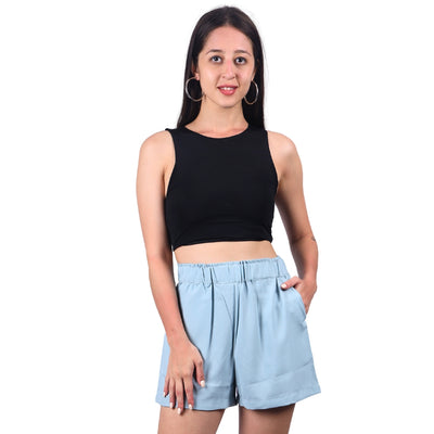 Comfy Chic Elastic Waist Shorts in light blue by GloFash
