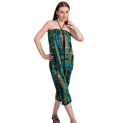 Women's Boho Harem Pants – Chic Pants with Pockets, Easily Transforms into a Jumpsuit, Ideal for Yoga and Beach Outings.