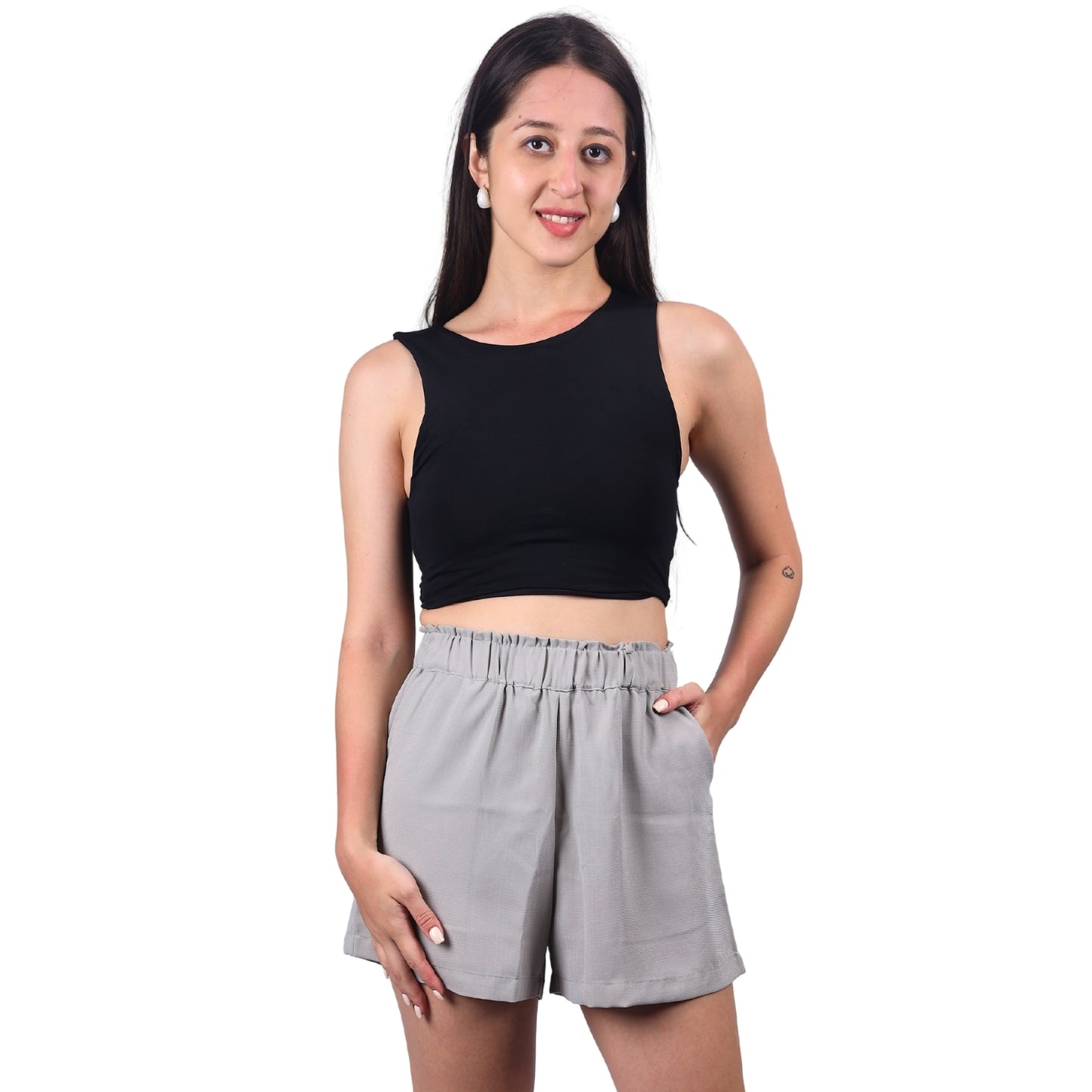 Chikoo casual shorts with elastic waist by GloFash
