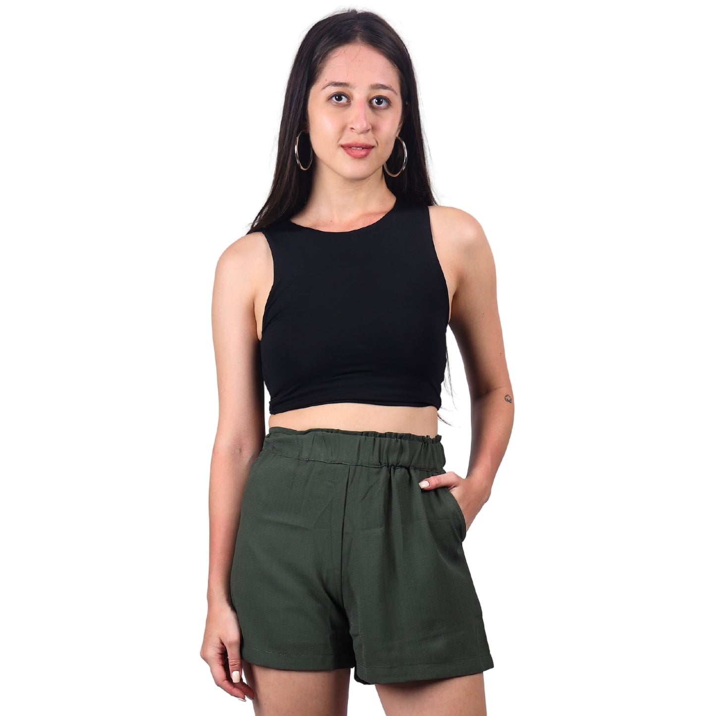 GloFash grey elastic waist shorts for casual comfort
