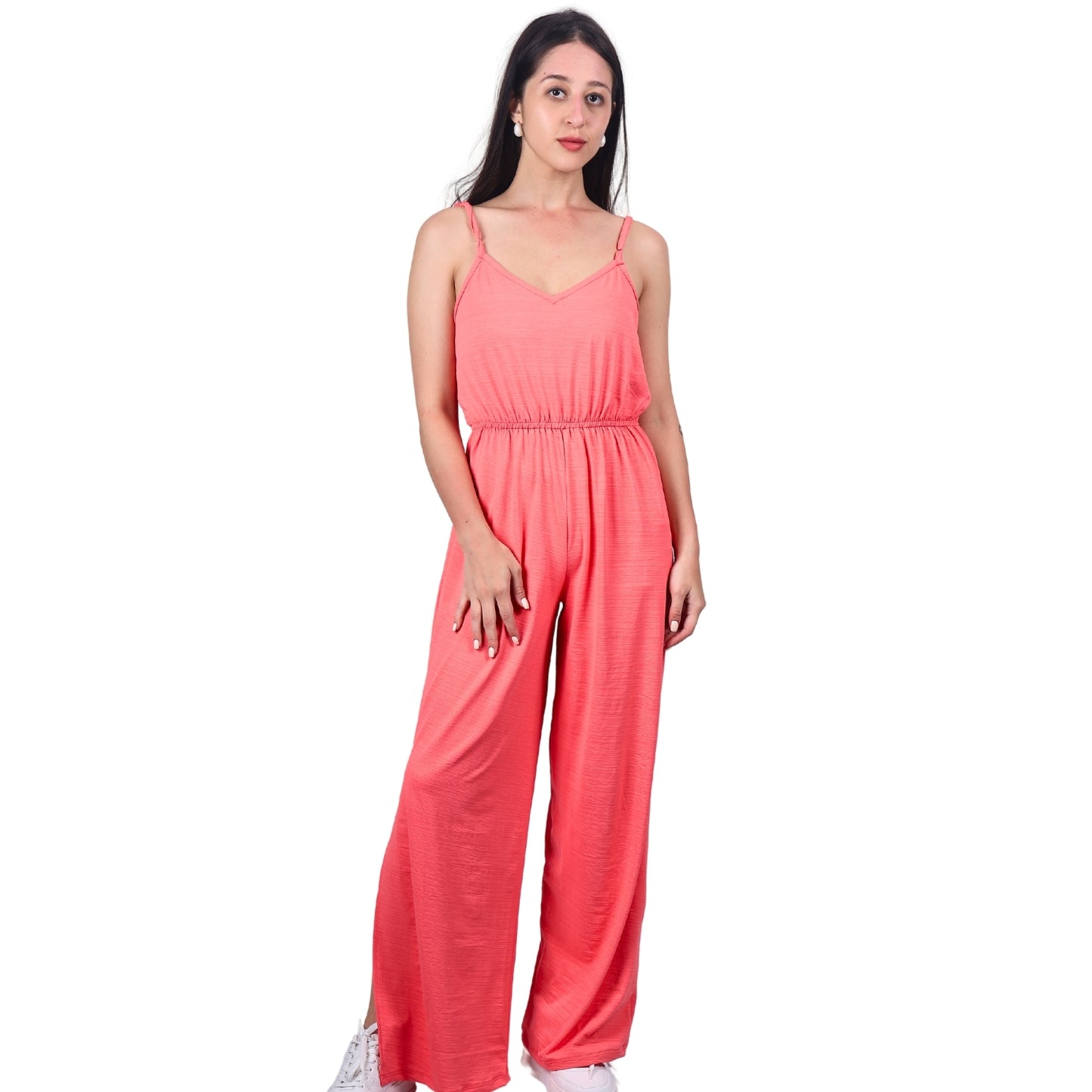 Pink sleeveless jumpsuit with wide-leg silhouette by GloFash
