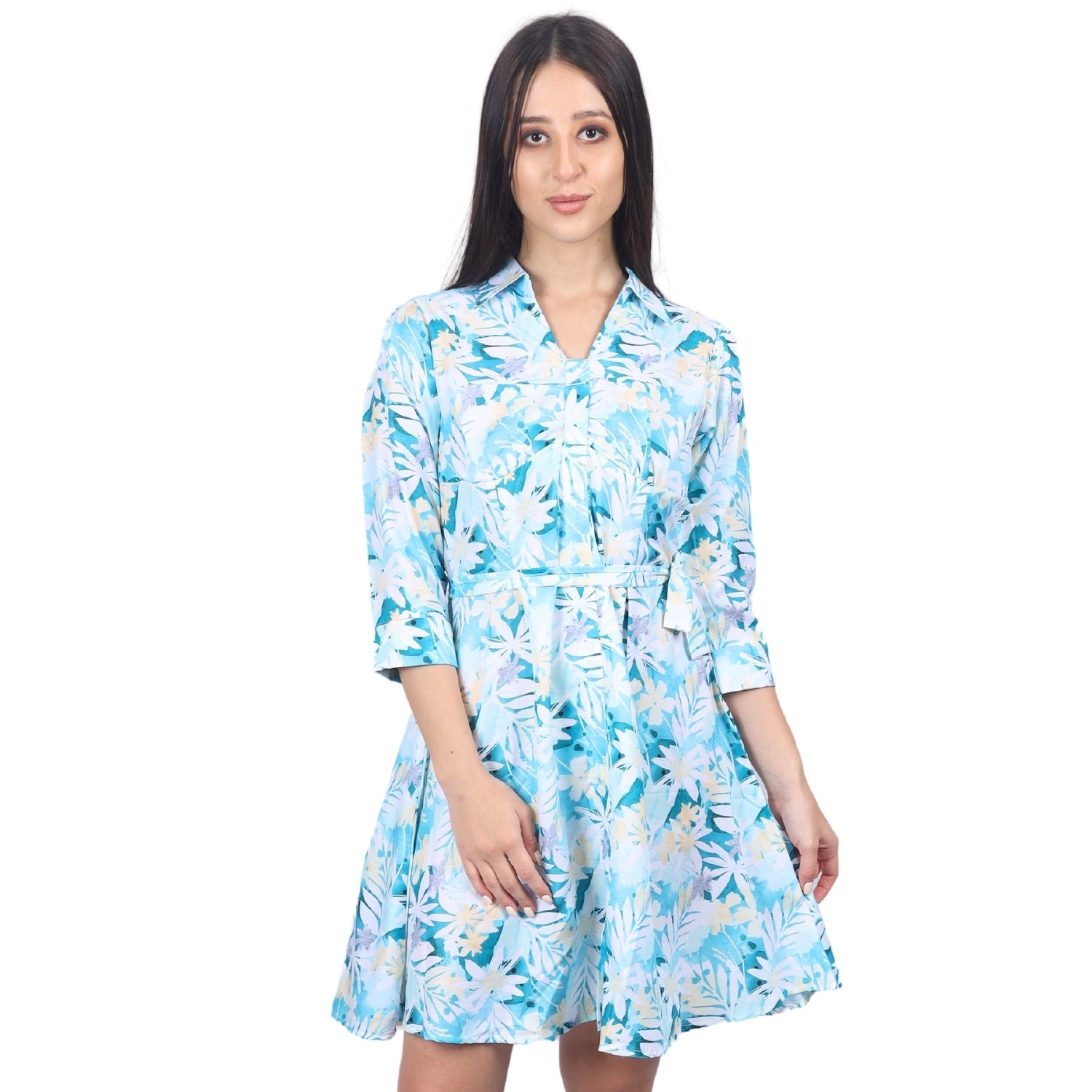 Blossom Breeze floral shirt dress with vibrant flower print
