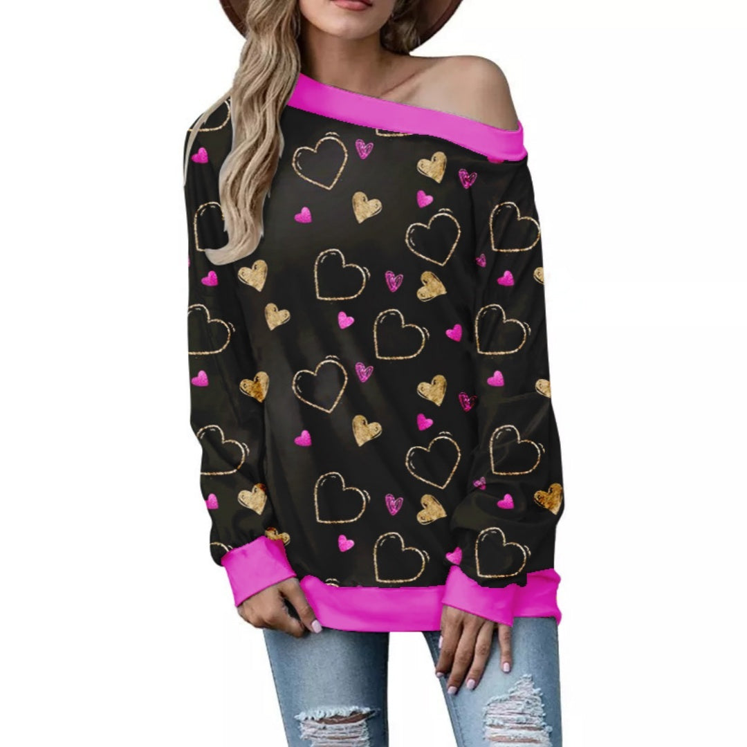 Buy Women's Valentine's Day Pattern Printed Long Sleeve Loose Shoulder Sweater - Trendy Design, Comfortable Fit - Fashionzapp - FashionZapp.com