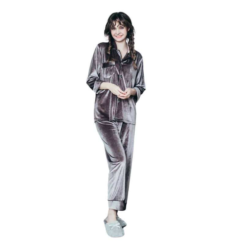 Buy Couple Gold Velvet Long Sleeve Pajamas (Luxury Comfort) - Fashionzapp