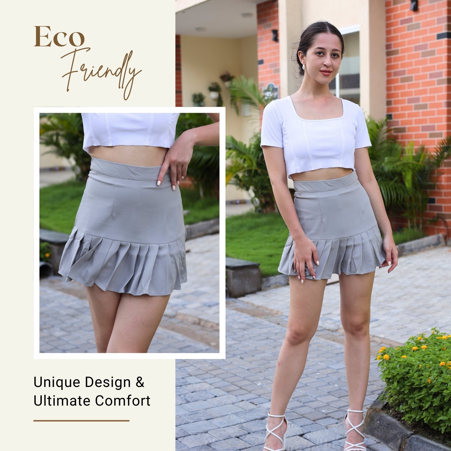 Grey skirt set with pleated details by GloFash
