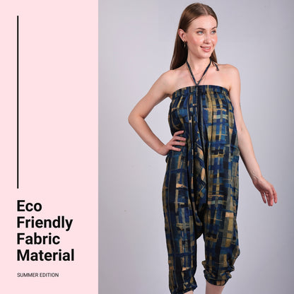 Women's Boho Harem Pants – Chic Pants with Pockets, Easily Transforms into a Jumpsuit, Ideal for Yoga and Beach Outings.