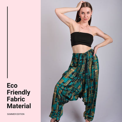 Women's Boho Harem Pants – Chic Pants with Pockets, Easily Transforms into a Jumpsuit, Ideal for Yoga and Beach Outings.