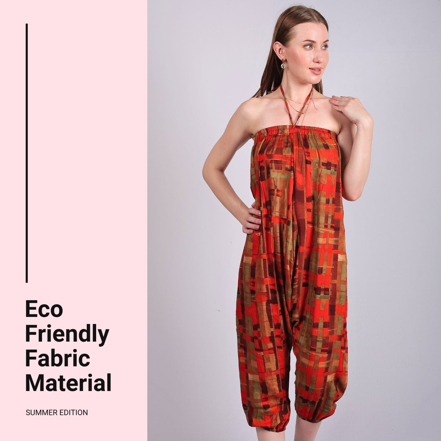 Women's Boho Harem Pants – Chic Pants with Pockets, Easily Transforms into a Jumpsuit, Ideal for Yoga and Beach Outings.