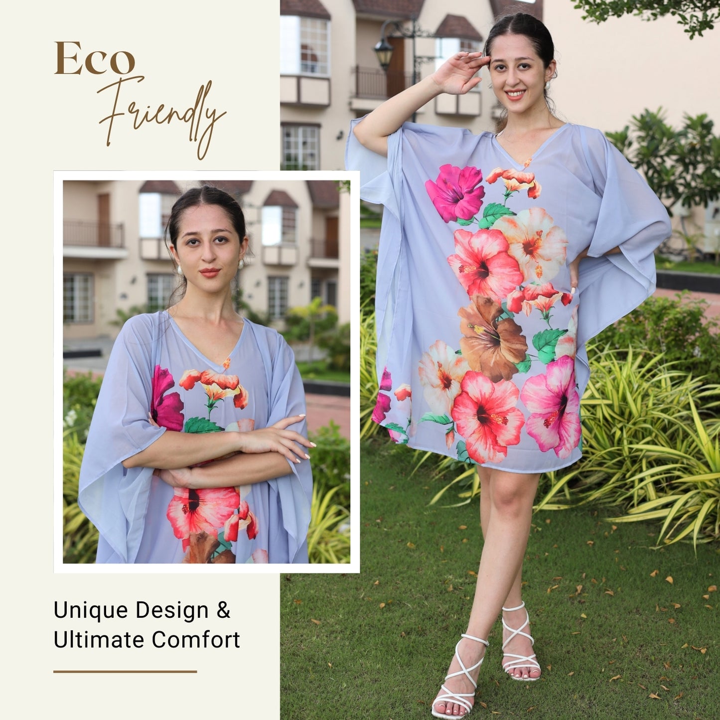 Chic and stylish watercolor floral kaftan dress
