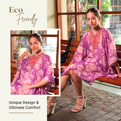 Watercolor floral kaftan dress for effortless elegance
