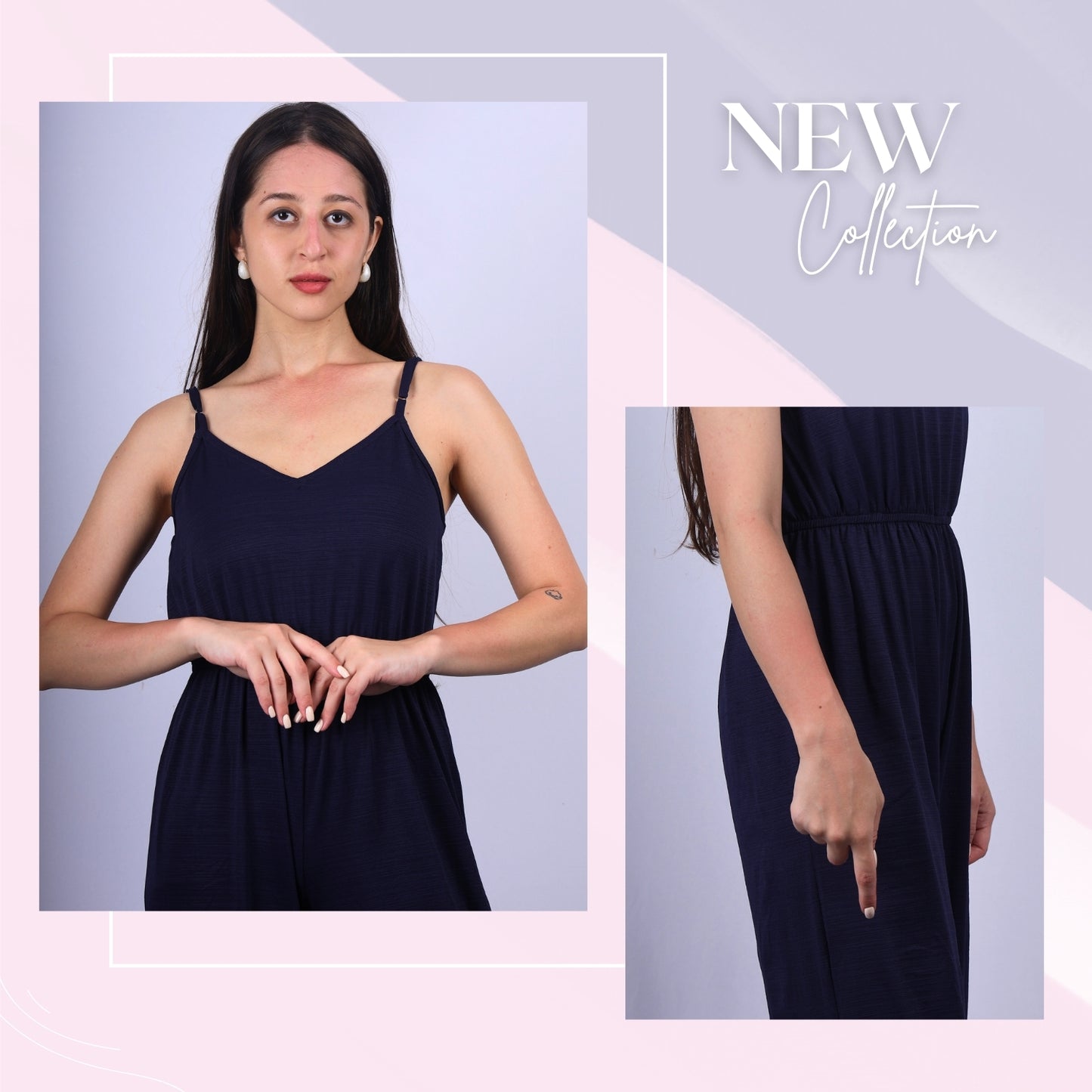 Navy blue sleeveless jumpsuit with relaxed fit by GloFash
