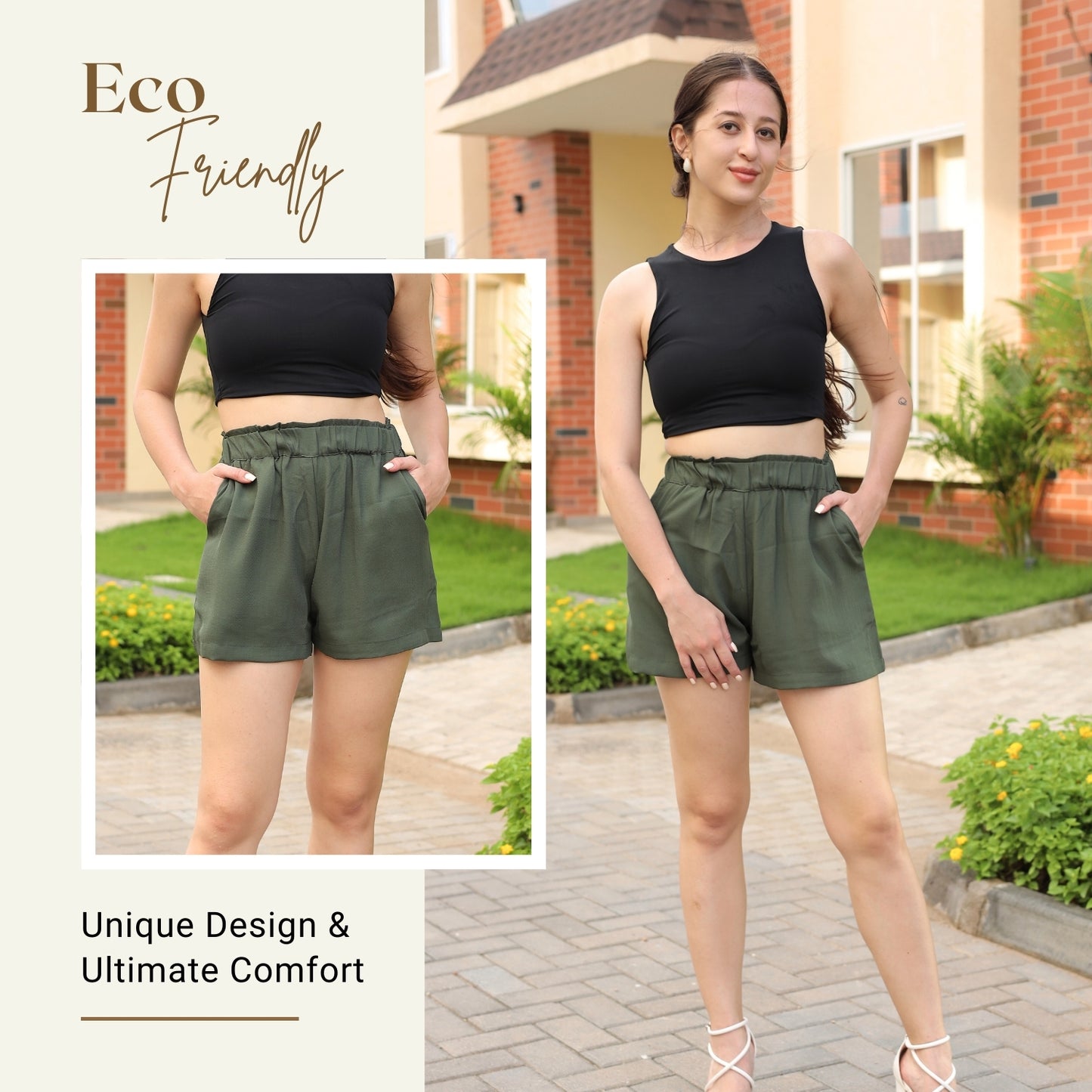 GloFash black elastic waist shorts in lightweight georgette
