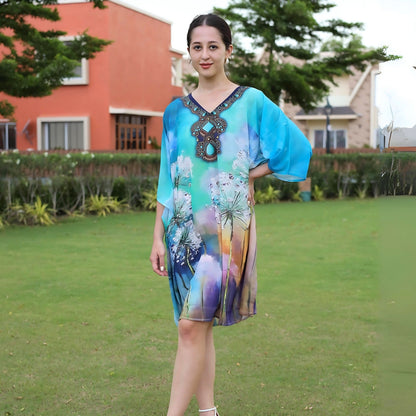 GloFash floral kaftan dress for a bohemian look
