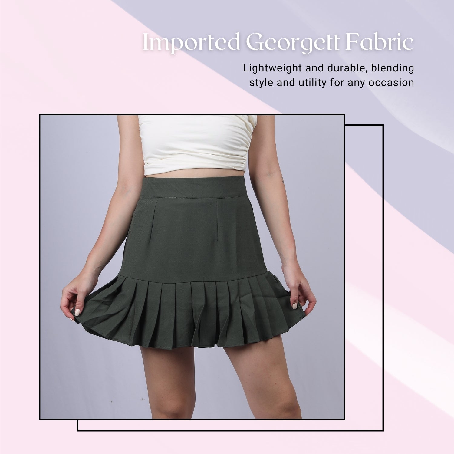 Chikoo pleated mini skirt set by GloFash, perfect for casual and chic events
