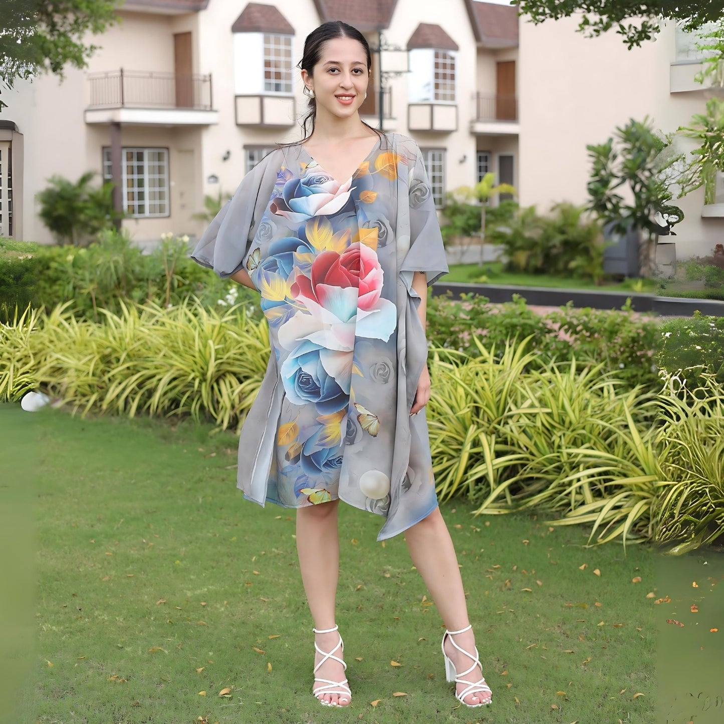 Chic watercolor floral print kaftan dress by GloFash







