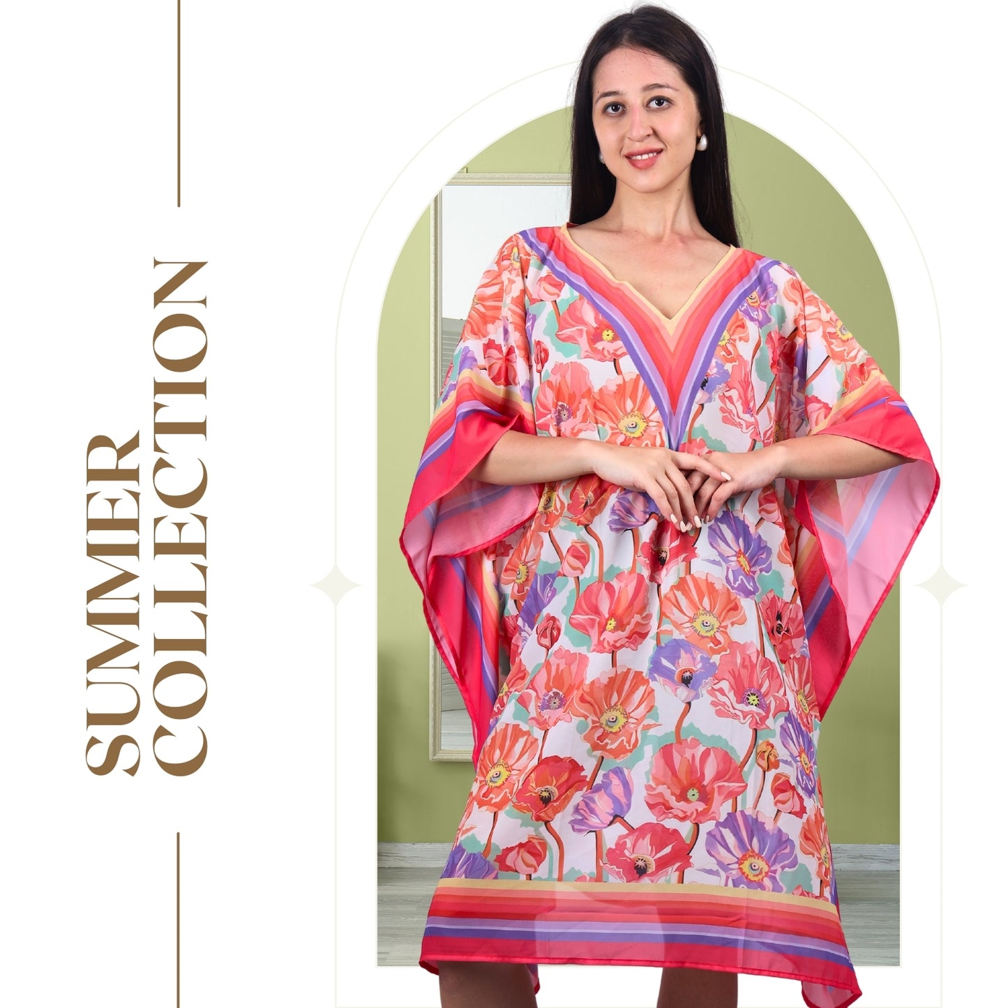 GloFash floral pattern kaftan dress with a chic design
