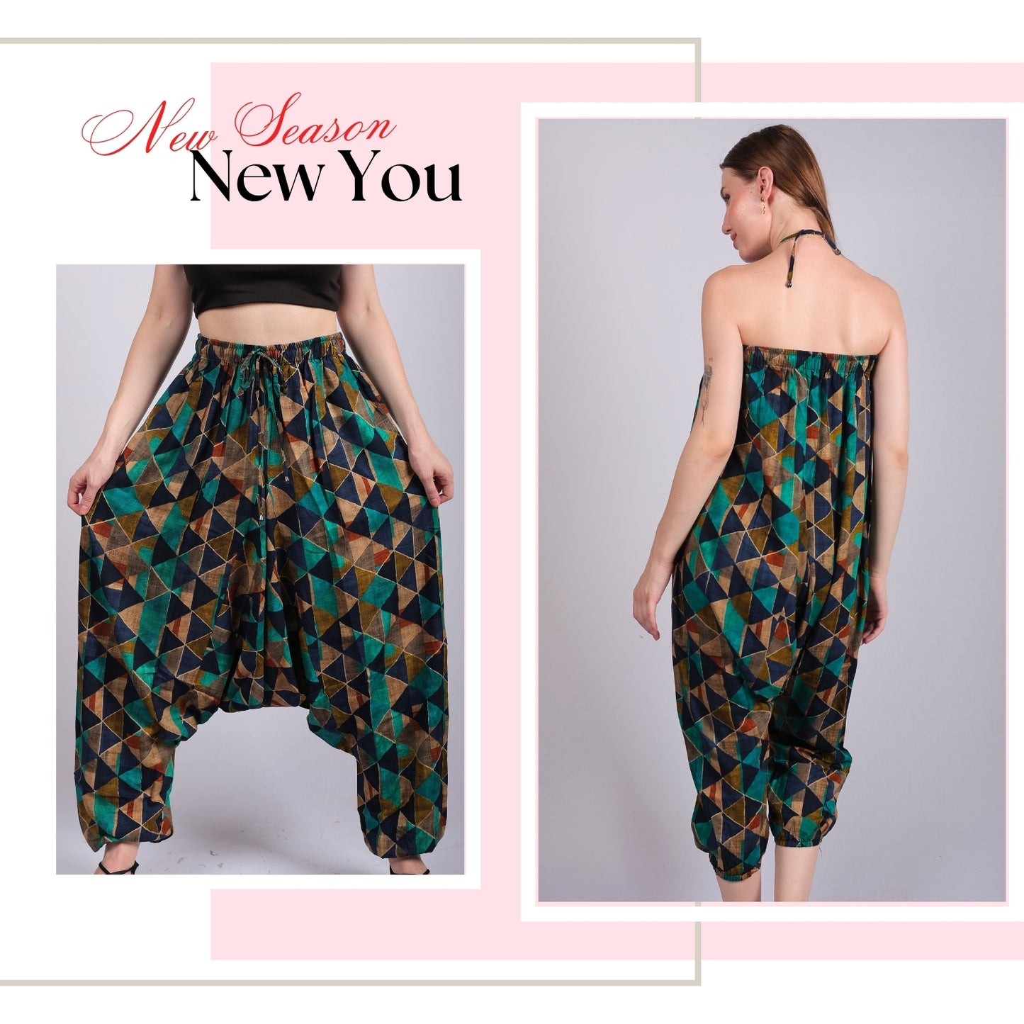 Women's Boho Harem Pants – Comfortable and Stylish Lounge, Yoga, and Beach Pants with Pockets.