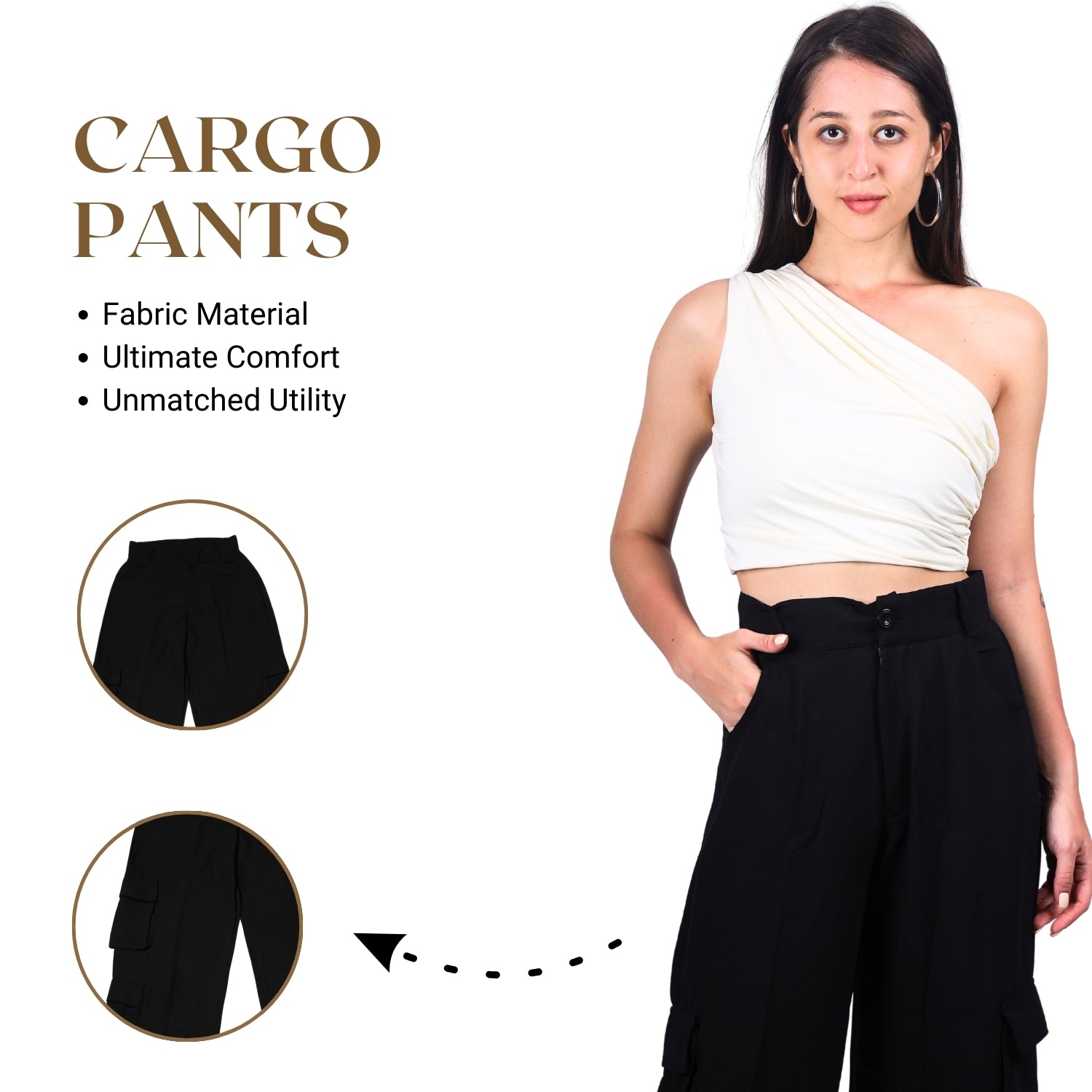 Chikoo high-waist cargo pants with functional pockets
